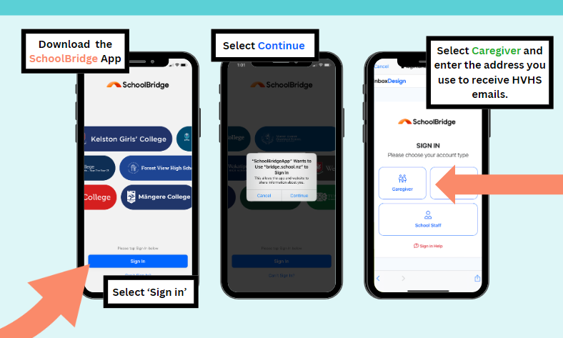 SchoolBridge, App for Parents, App for Students at Hutt Valley High School, Instructions for Downloading School App