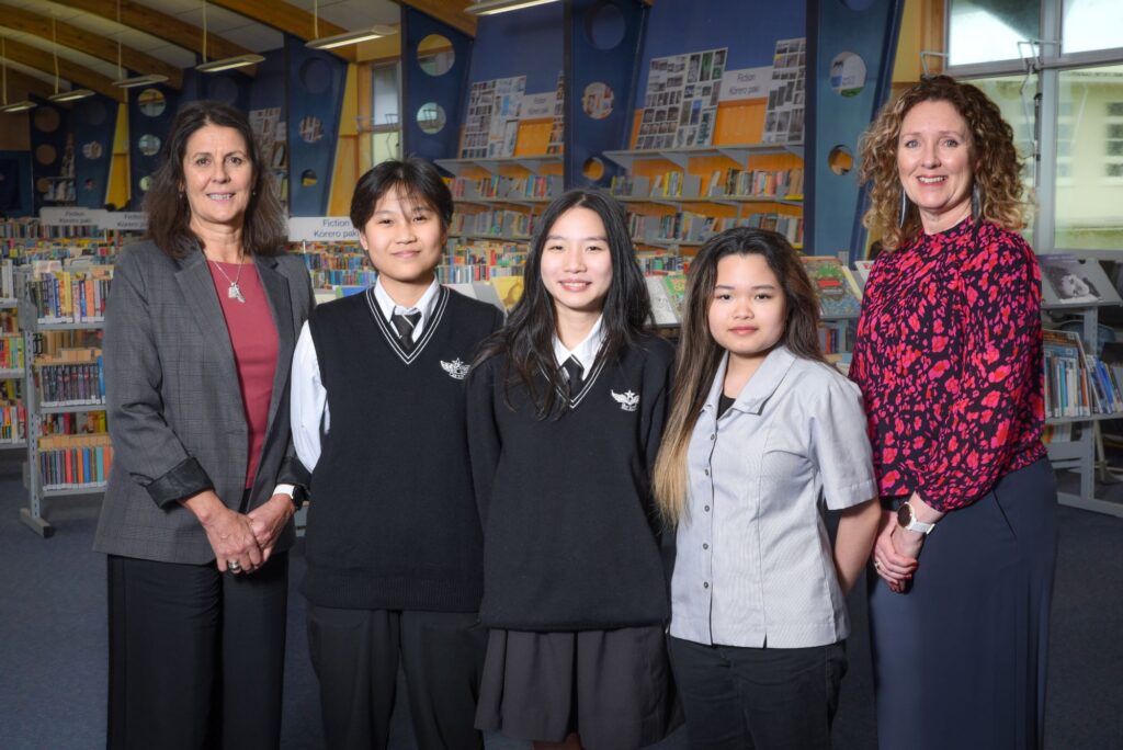 Principal Denise Johnson with International Students from China and Hong Kong, studying at Hutt Valley High School