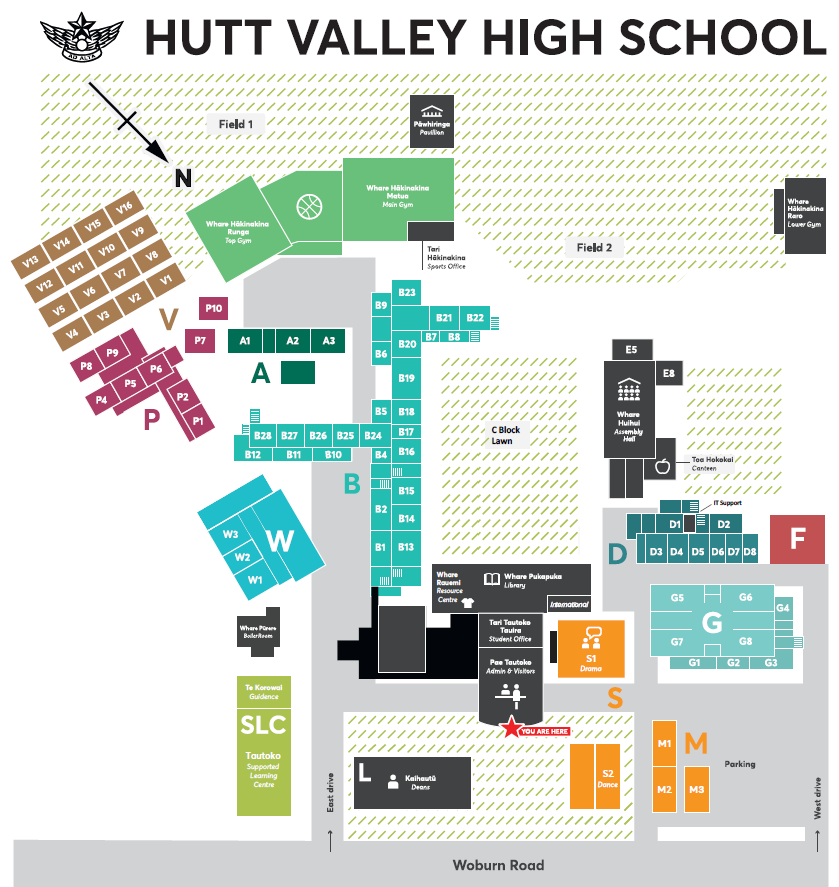 Map of Hutt Valley High School's facilities and sports fields